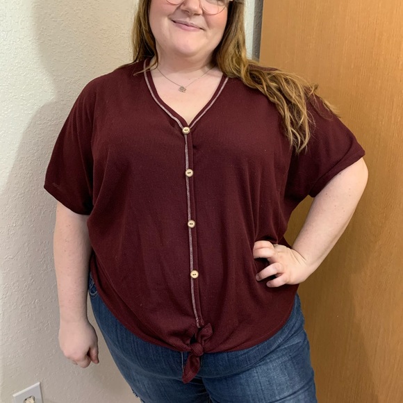 Justify Tops - Justify Plus Size Tie Front Top Size 1X